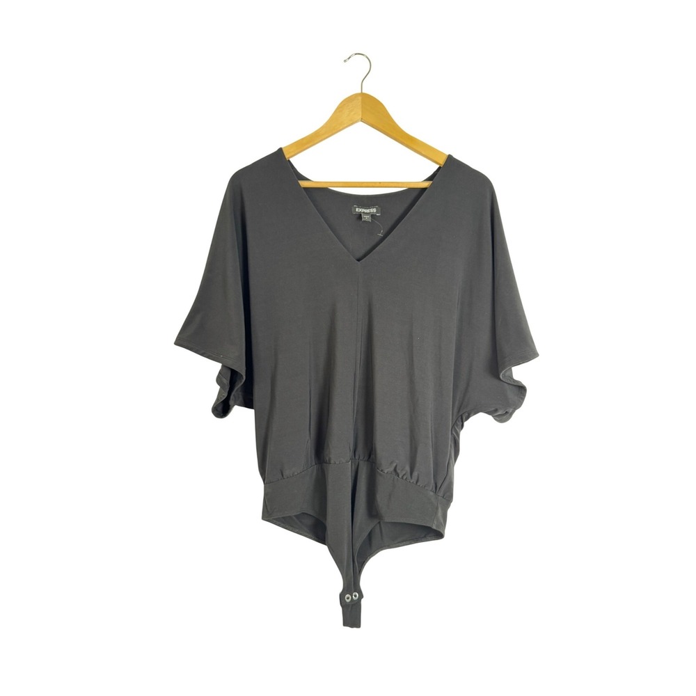 Chic Express Womens Large Bodysuit‎ Black V-Neck Dolman Sleeve Relaxed Fit Solid